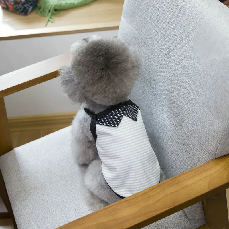 Pakaian anjing bergaris Teddy tipis musim panas kucing Bichon keren rompi Corgi anjing kecil lembut kamisol perlengkapan hewan peliharaan XS-XL
