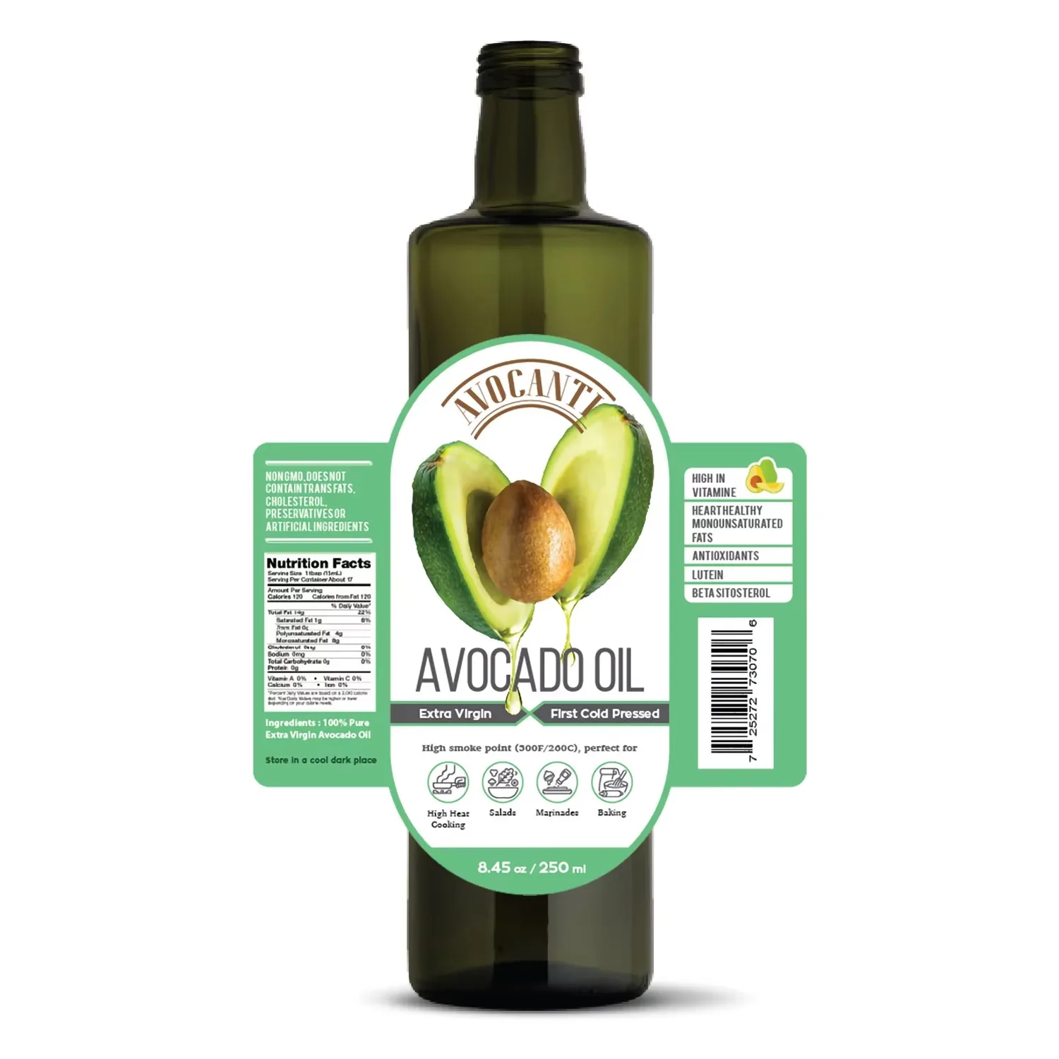 

Premium Custom Gold Foil Avocado Oil Label Stickers | UV Printing Adhesive Packaging Labels for Bottles