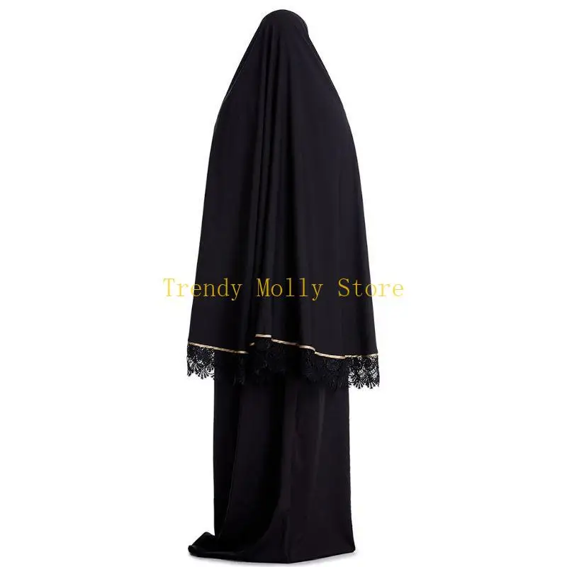 N5KB-bata musulmana tradicional para mujer, conjunto oración islámica doble capa, cubierta completa con lazo en Abaya,