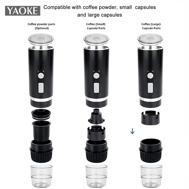 Capsule Coffee Maker 15 BAR Pressure Portable Automatic Grinder Espresso Size USB TYPE C In-car Heating 100ML