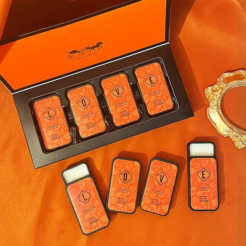 

4pcs Solid Perfume Fragrances Solid Balm Pocket Case Deodorant Fragrance Ladies' Balm Orange Lemon Middle Notes Tea