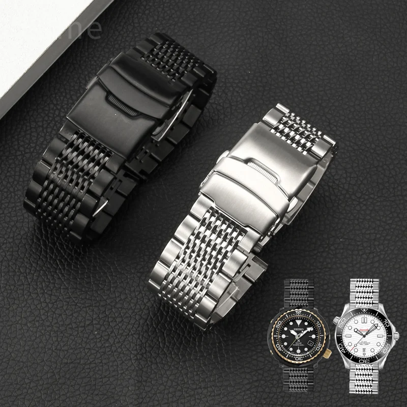 For Citizen Tissot IWC Seiko Omega Watch Band Belt Men Solid Steel Metal Double Lock Buckle Watchband 18 20 22 24mm Watch Strap