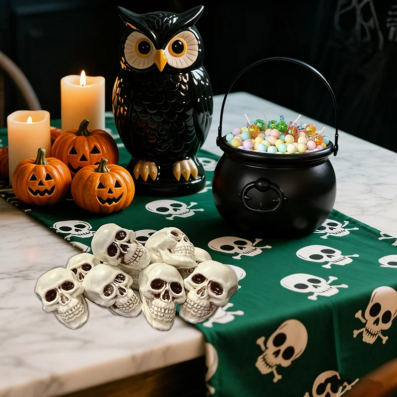 Zweiteiliges Halloween-Party-Dekorationen-Set, Hexensüßigkeiten-Eimer mit Totenkopf-Ornament, perfekte Halloween-Requisiten für Partys und Veranstaltungen
