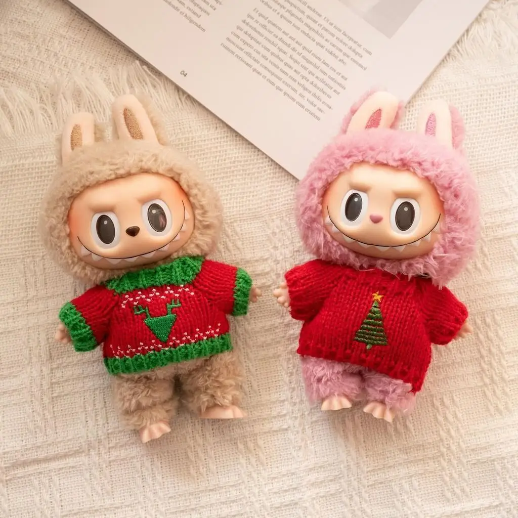 Mini roupas de boneca de pelúcia acessórios para coreia kpop labubu v2 ídolo sentar para baixo festa de natal biscoito homem amor chapéu roupas