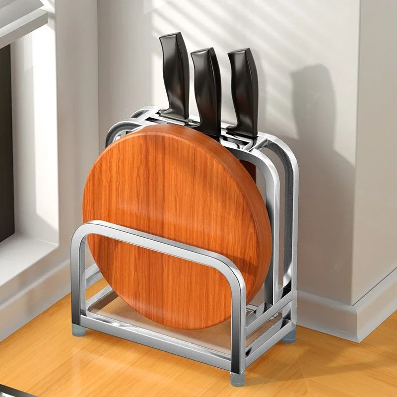 

A kitchen knife rack and cutting board integrated kitchen knife storage rack for placing cutting boards and knives