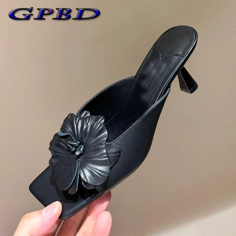 GPBD Designer Handmade Real Leather Women High Heels Best Quality Ladies Slippers Elegant Banquet Casual Fashion Women's Shoes