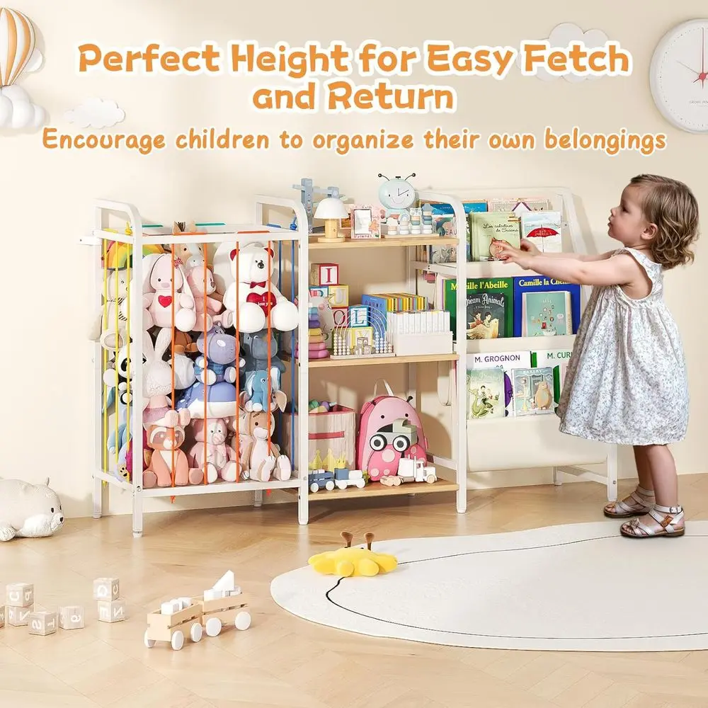 Rak Buku dan Penyimpanan Mainan Anak B1, Rak Buku 3 Tingkat untuk Kamar Anak, Rak Buku Bayi Model Gantung dengan Penyimpanan Boneka, Montessori