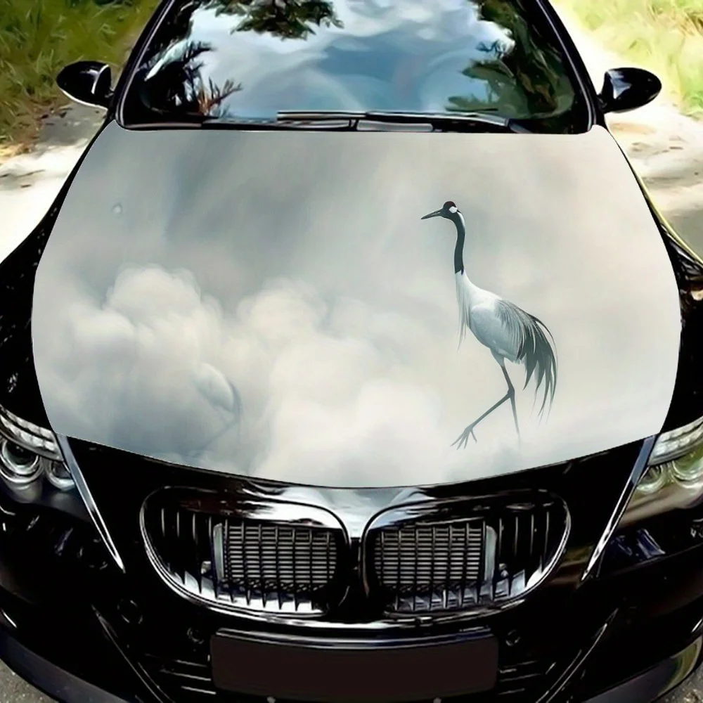 

Simple Background, Beautiful Cranes, Fairyland，Car Vinyl Wraps, Engine Hood Decal Sticker, Splash-Resistant, Easy Removal, Durab