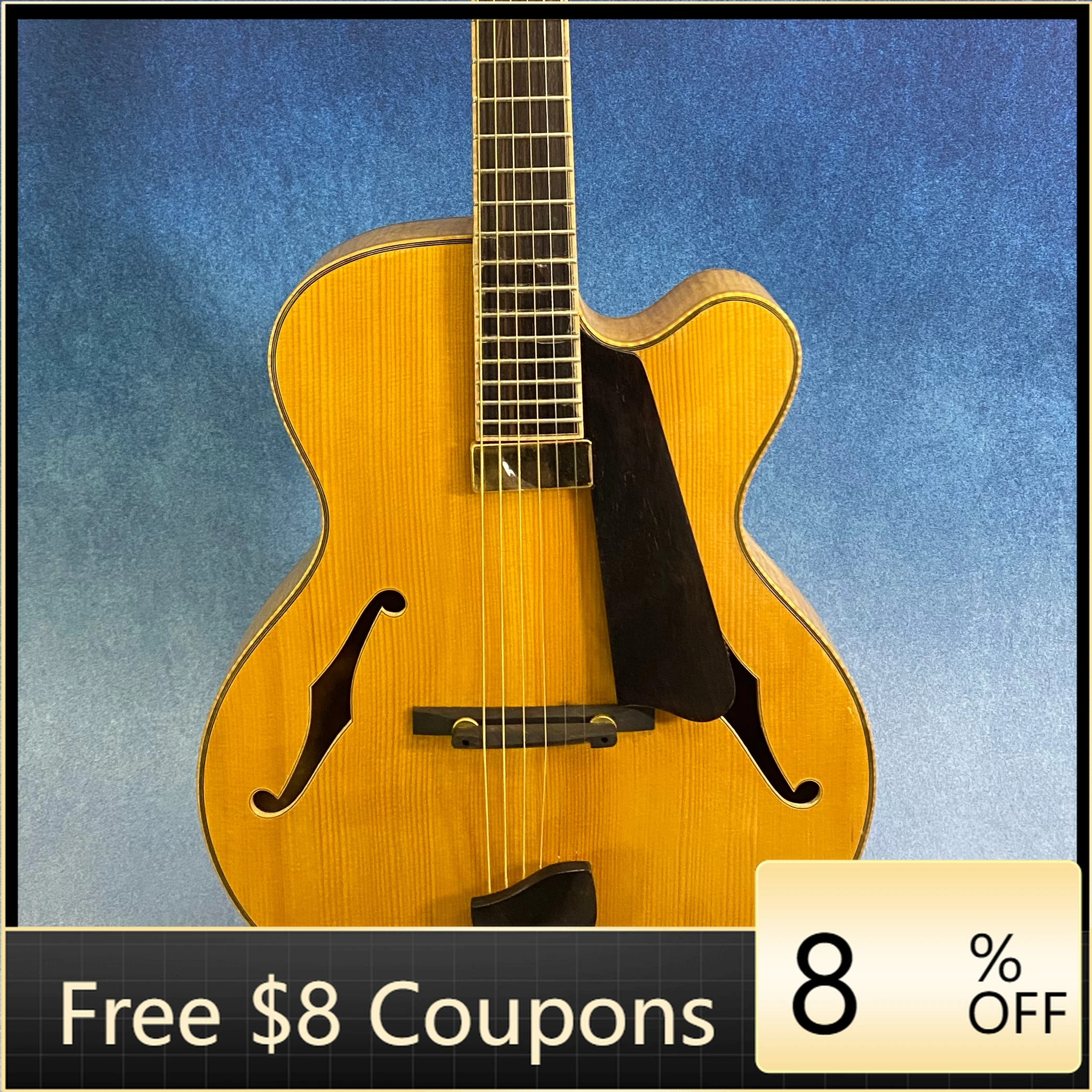 

STLF Yunzhi Luthier Handcrafted 16\" Jazz Electric Guitar Flamed Maple Hollow Body with Gloss Ebony Fingerboard and Spruce Mater