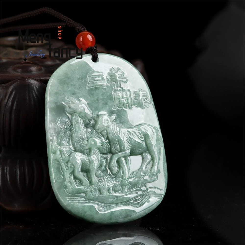 

Natural Jadeite Three Sheep To Open The Thai Pendant Simple Exquisite Charm Fashion Jewelry Best Selling Handicraft Holiday Gift