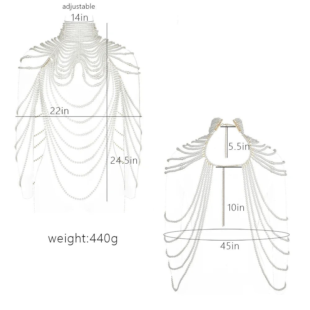 Sexy Pearl Body Chain For Women Necklaces Shawl Female Punk Style Beaded Collar Shoulder Sweater Long Chain Bridal Body Jewelry
