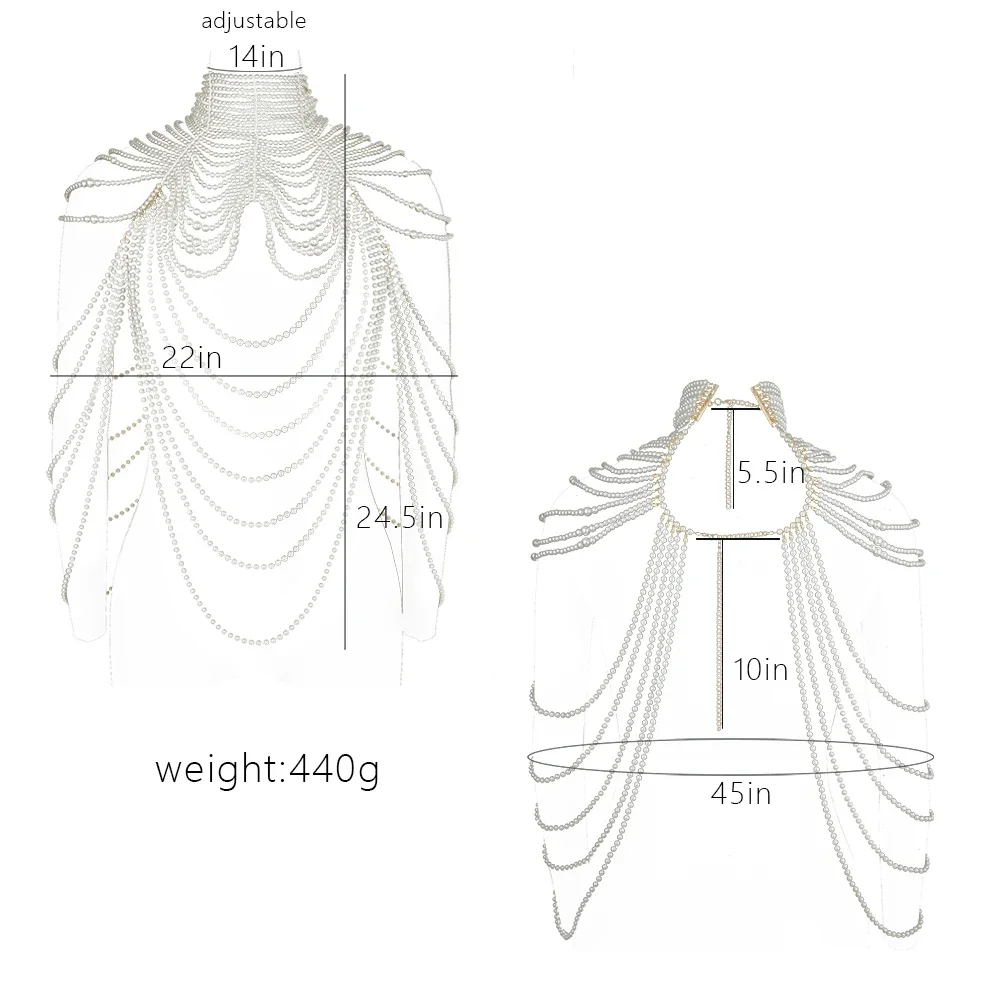 パールチェーンとパールのセクシーなネックレス,女性用,パンクスタイル,パールの襟,裸の肩,長いセーター,ボディジュエリー