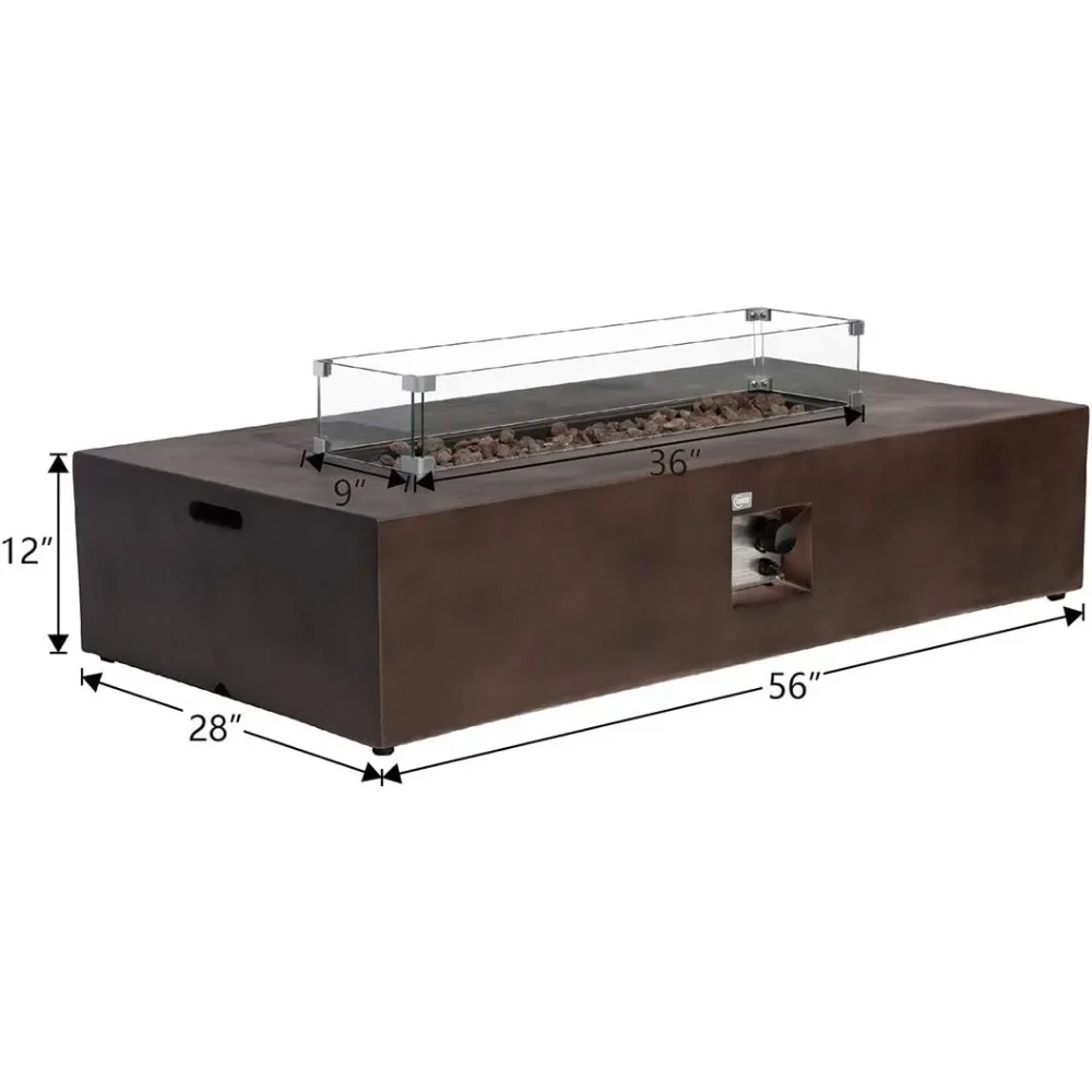 56 X 28-inch Fire Pit Table, Bronze Concrete-Like Finish, 50,000 BTU,Wind Guard, Free Lava Rocks, Raincover, Propane Fire Pit