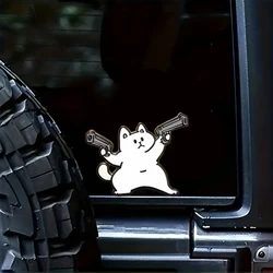 1 pc car sticker cat with double guns personality sticker wall sticker computer sticker waterproof sticker