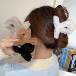 Spring Winter Faux Fur Hair Claw Elegant Acrylic Hairpins Plush Hair Clip Barrette Crab Headwear for Women Girl Hair Accessories