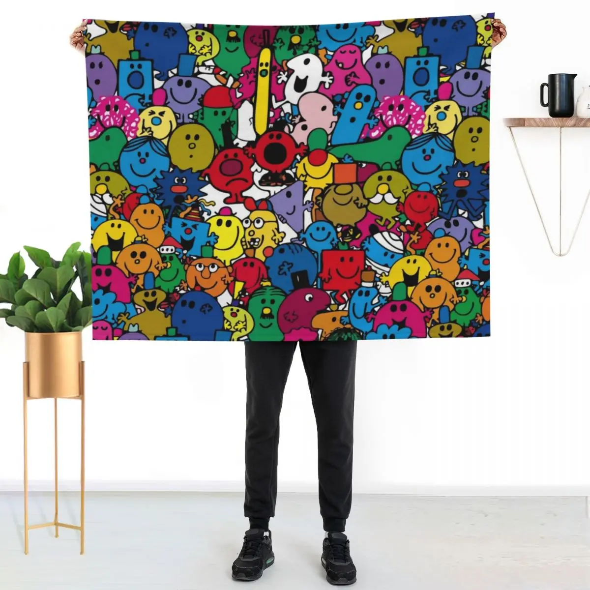 Mr Men Pattern Throw Blanket Multi Use Warm Blanket for Living Room Bedroom