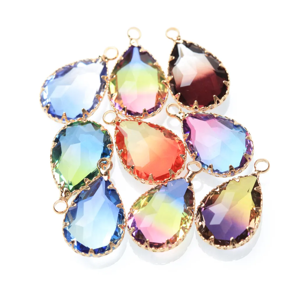 4PCS Dainty Water droplet Gradient Colored Charms Jewelry Making Pendant Handmade Supplies Findings DIY Findings Brass 13*22mm