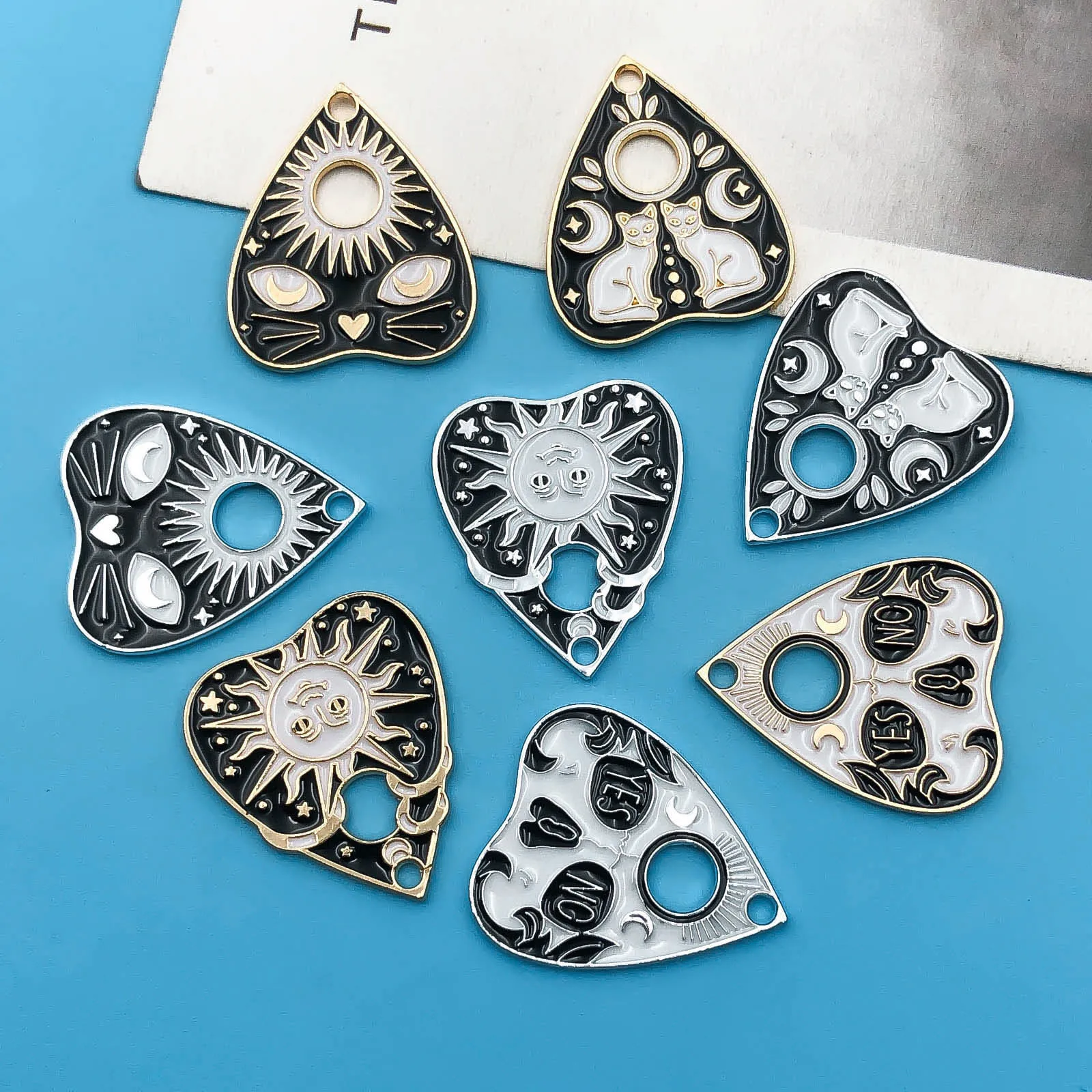 5/8pcs/pack Black Tarot Charms Ouijas Board Charms Cat Charm Sun Enamel Alloy Pendant For DIY Jewelry Making Necklace Earrings