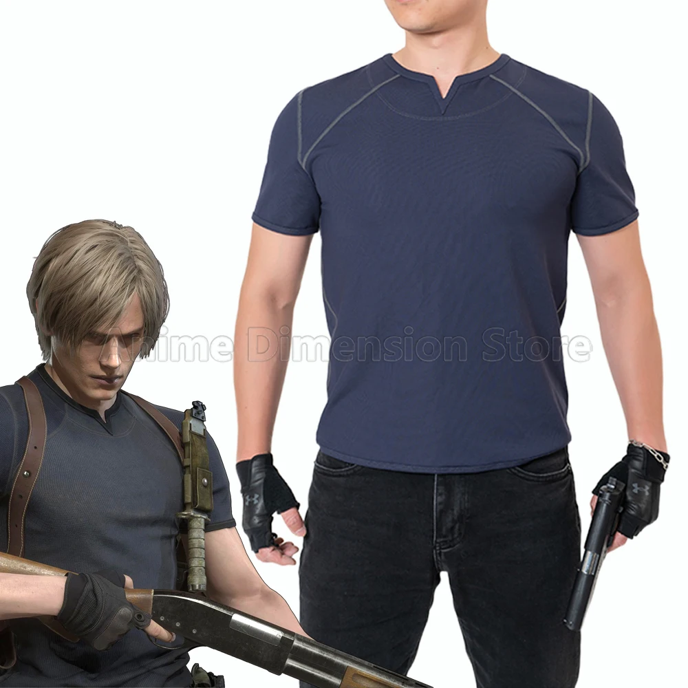 

Игра Biohazard Resident Remake Leon Scott Kennedy костюмы для косплея синяя футболка для мужчин