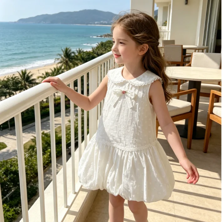 

Girls' Dress 2026 Spring/summer New Children's Clothing Korean Style Girl Baby Bow Fresh Splicing Lace Tether Flower Bud Dress