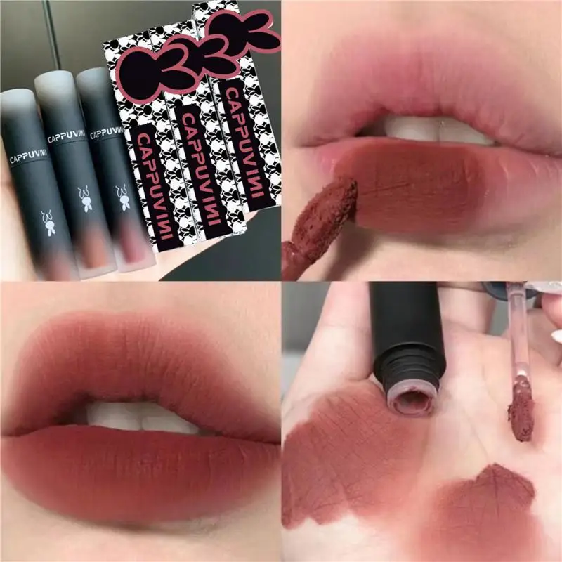 Lip Tint Mud 6 Colors Non-stick Cup Chestnut Brown Red Lip Mud Moisturizing Soft Mist Cosmetics Black Rabbit Lip Gloss