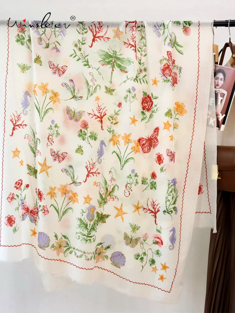 

Winsleter-Women 100%Wool Elegant Long Scarf, 200*100CM Floral Print, Mom Gift French Chic Shawl Scarves, 2026 Spring A62281CC