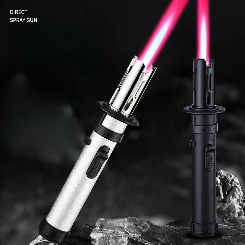 Lightsaber Style Metal Outdoor Windproof Gas Lighter Red Flame Turbine Torch Spray Gun BBQ Cooking Welding Cigar Lighter