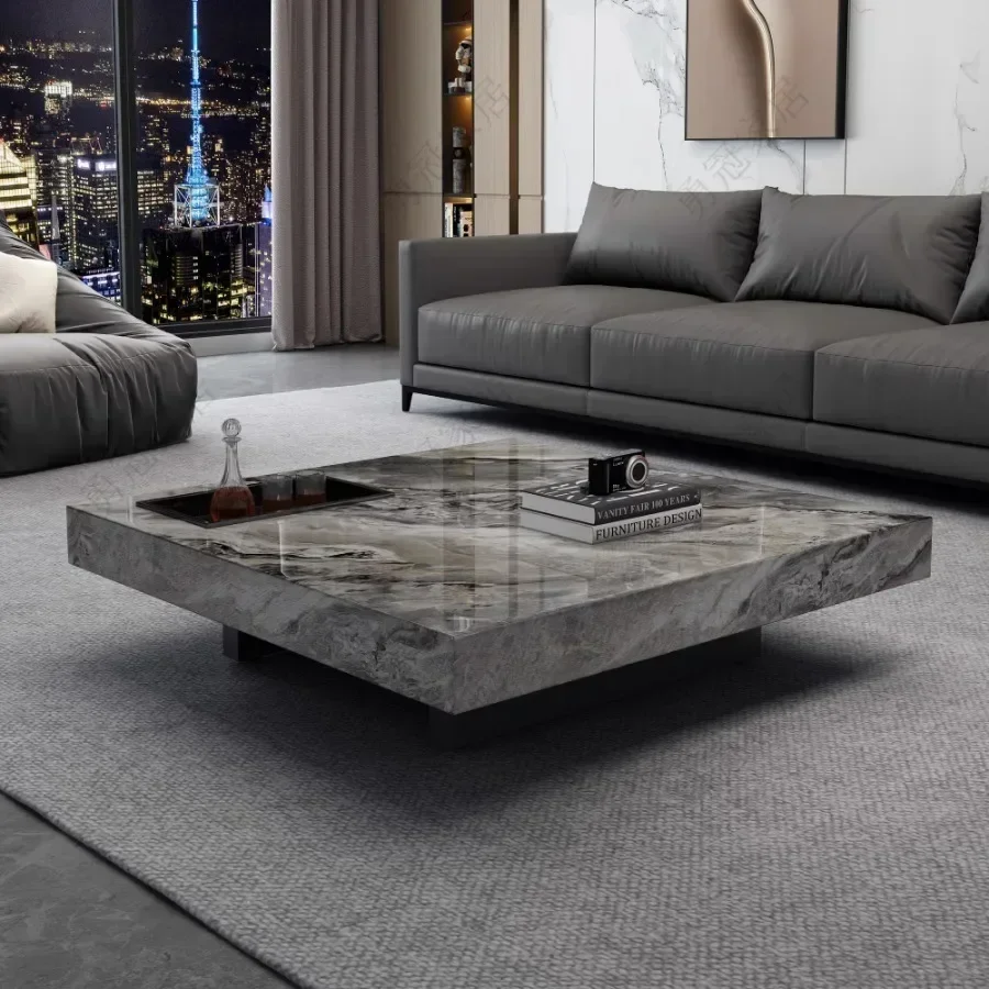 Marble Top Coffee Table Living Room Luxury Stone Rectangular Coffee Table Modern Topper Italian Table Basse Home Furniture