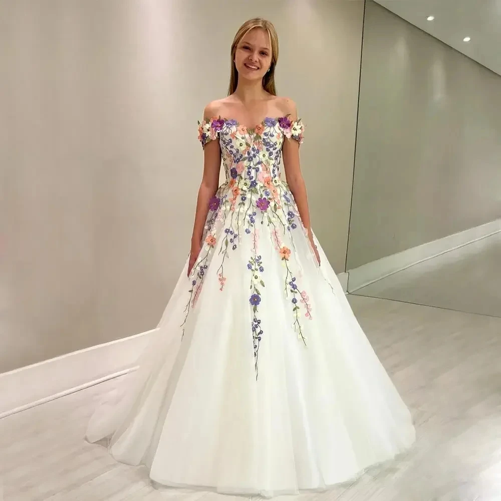

Customized Appliques Flowers A-Line Quinceanera Dresses Gorgeous Off Shoulder Floor length 2026 New Wedding Party bito da sposa