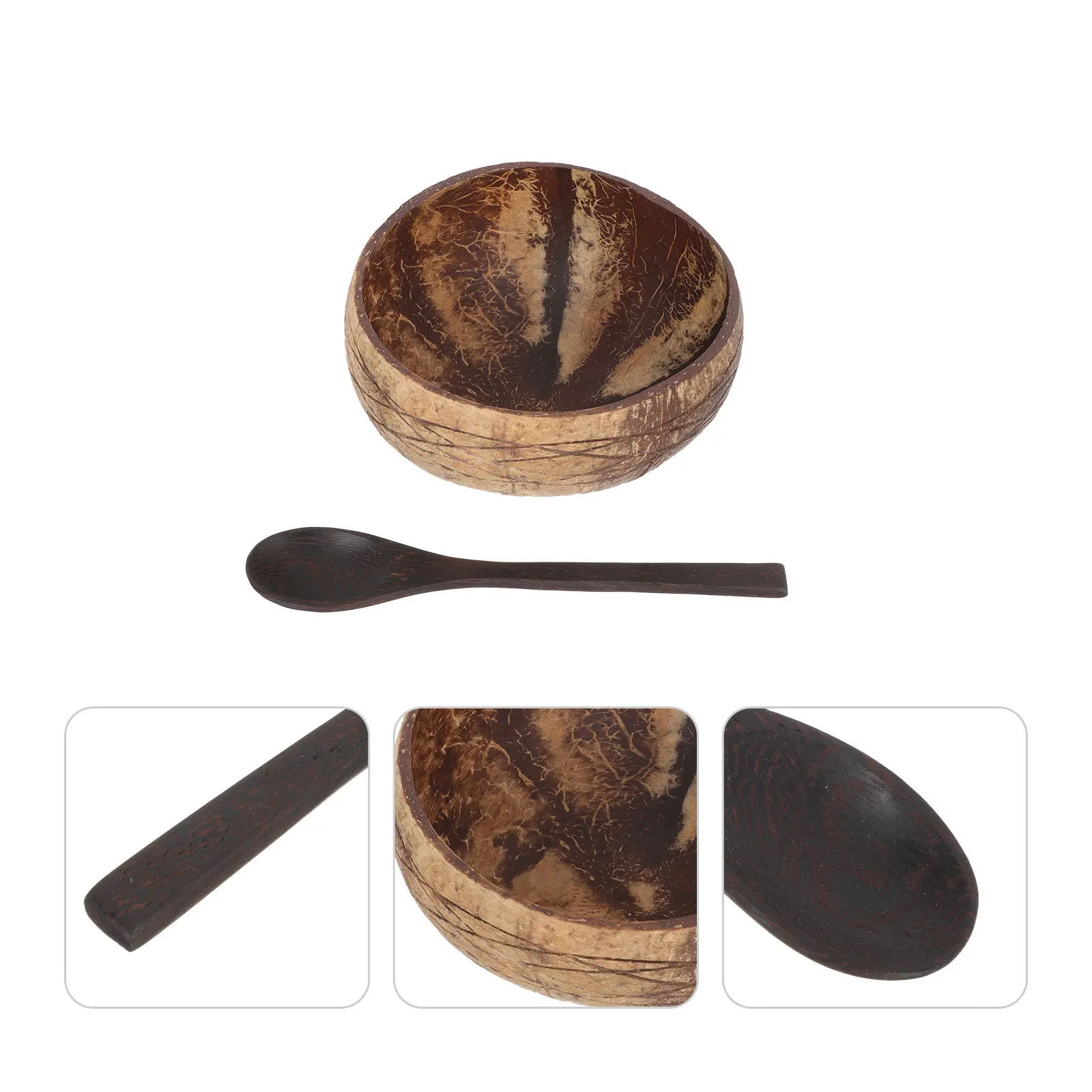 

1 set 1 Set Coconut Shell Bowl Spoon Natural Kitchen Gadget For Fruit Salad Rice Storage Coconuts Soup Snack Bowl Kitchen