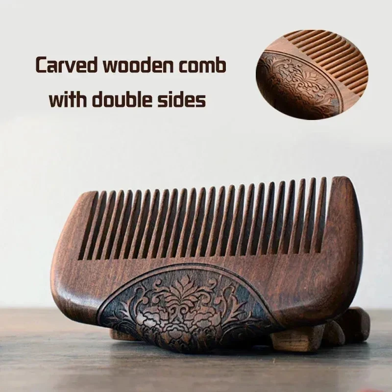 Black Gold Sandalwood Portable Pocket Comb Ultra-fine narrow-tooth anti-static comb Hair and beard styling, lice removal wooden view 2