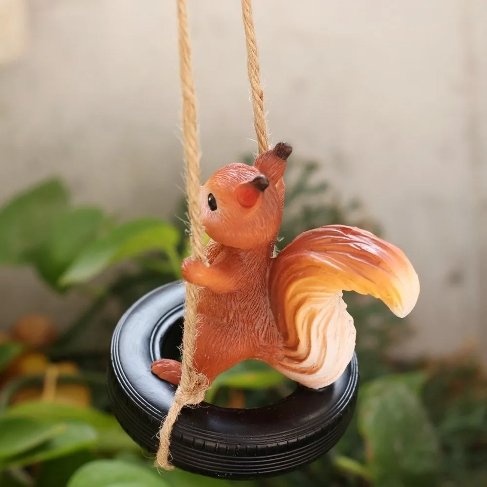Lifelike Squirrel Tire Swing Weatherproof Hanging Garden Decoration Swing Cute Resin Squirrel Figurine Home Courtyard