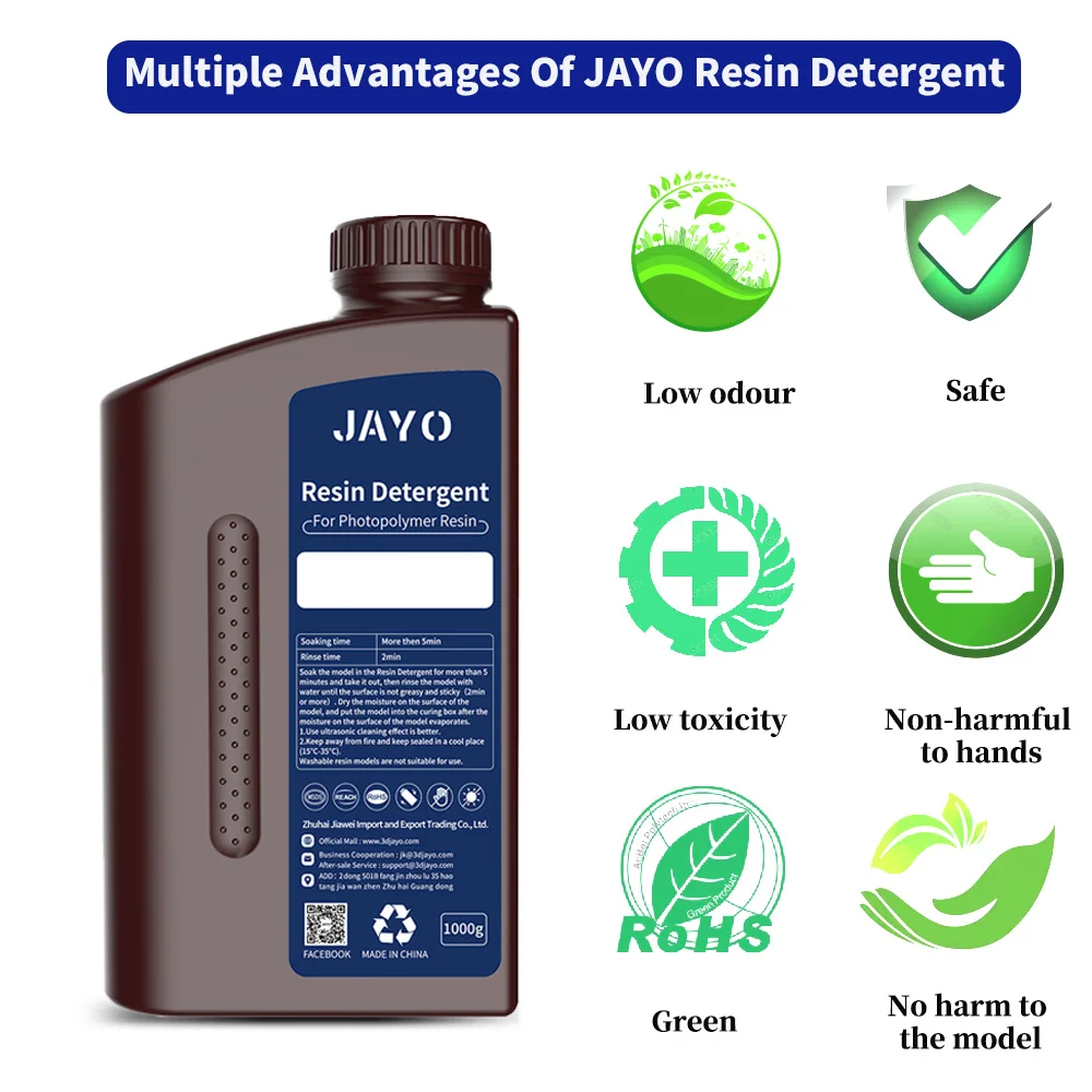 Jayo 3d Hars Wasmiddel Transparant 1 & 2Kg Geschikt Voor Alle Hars Behalve Water-Wash Low Geur & Lage Toxiciteit & Veilig En Niet-Ontvlambaar