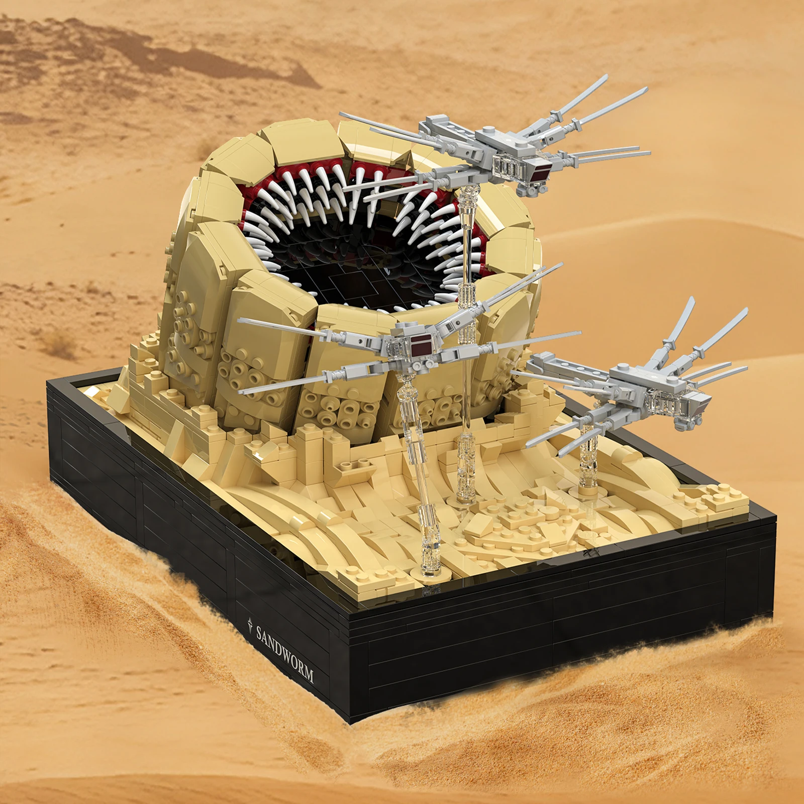 

Devouring Anything Dune Ornithopter Sandworm Attack Scene Large Extraterrestrial Creature Desert Planet Bricks Educational Toy