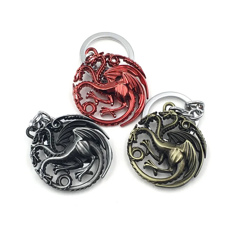 Vintage Stark Wolf Family Crest Pendant Keychain for Men Women Song of Ice and Fire Metal Key Ring Fans Collectible Jewelry Gift