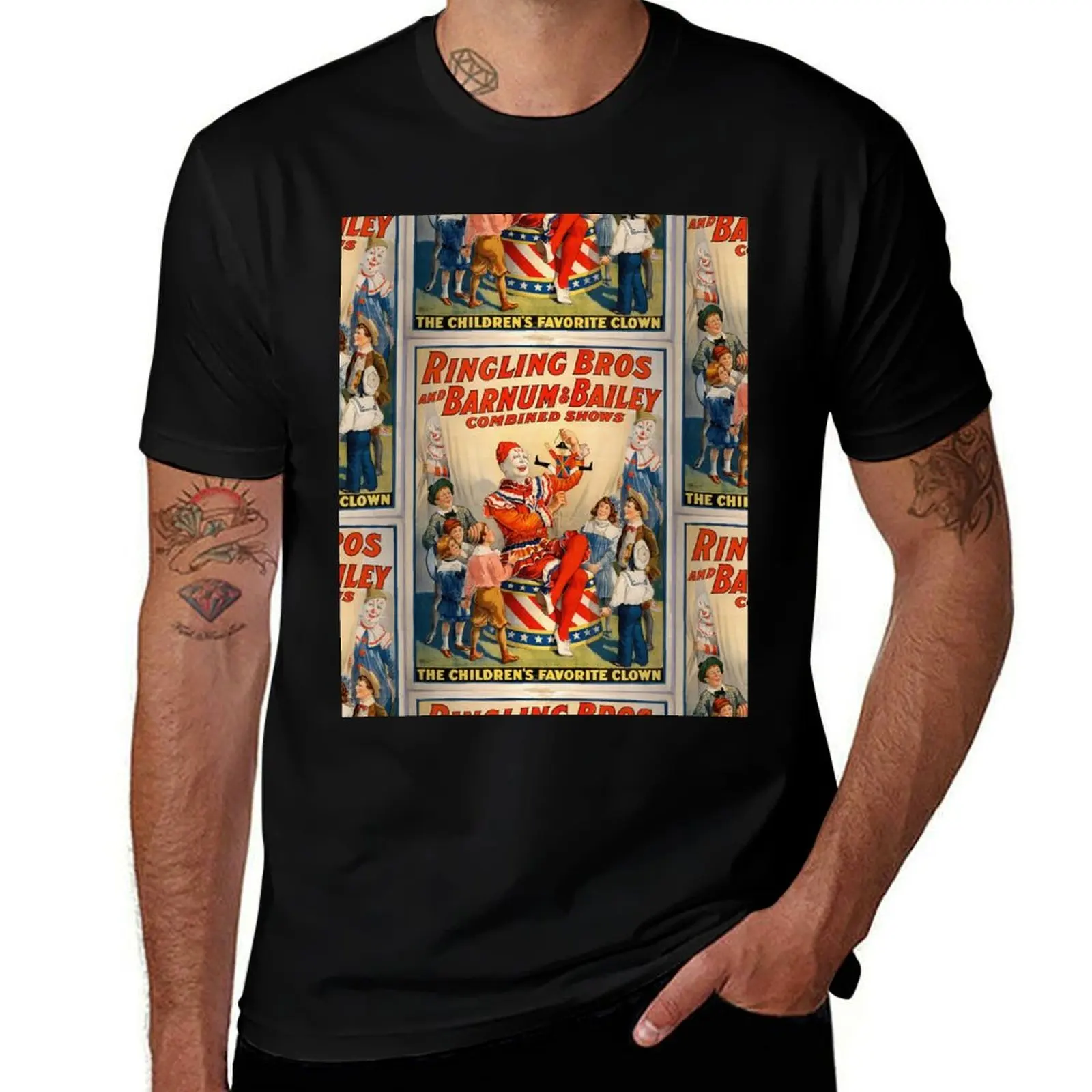 

Vintage Circus Poster with Clowns T-Shirt men t shirt cotton 100% cotton tshirt 100% T-shirt