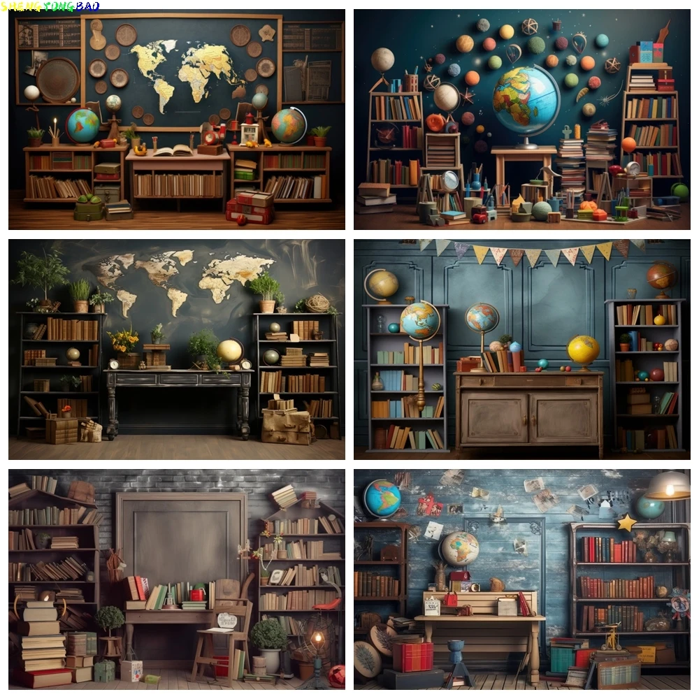 

AI Scene Bookshelf Backdrop for Photography Books Children Back to School Kids Portrait Room Decor Photocall Photo Background