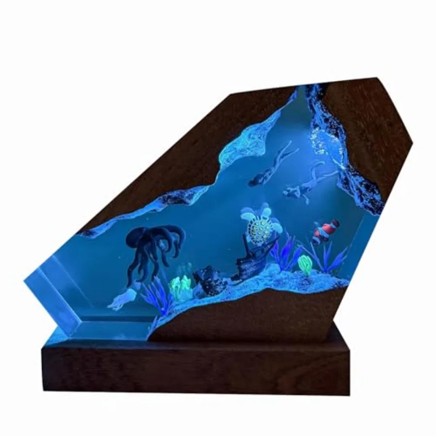 

Octopu Ocean Rein ap Handade Wooden Tabe Rein Night ight UB Port Art Ornaent for Hoe Office Decor cuba Diver Gift for Birthday