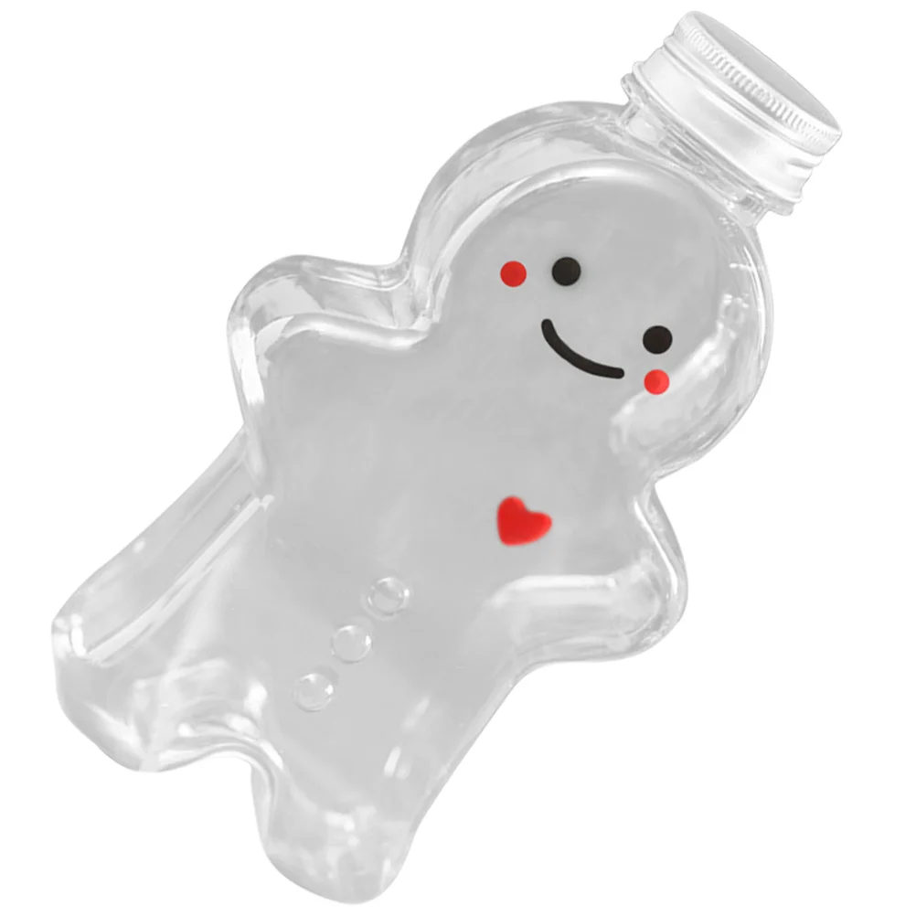 

3pcs Gingerbread Man Drink Bottles Food Grade Pet Reusable Plastic Juice Containers Christmas Themed Bottles With Caps