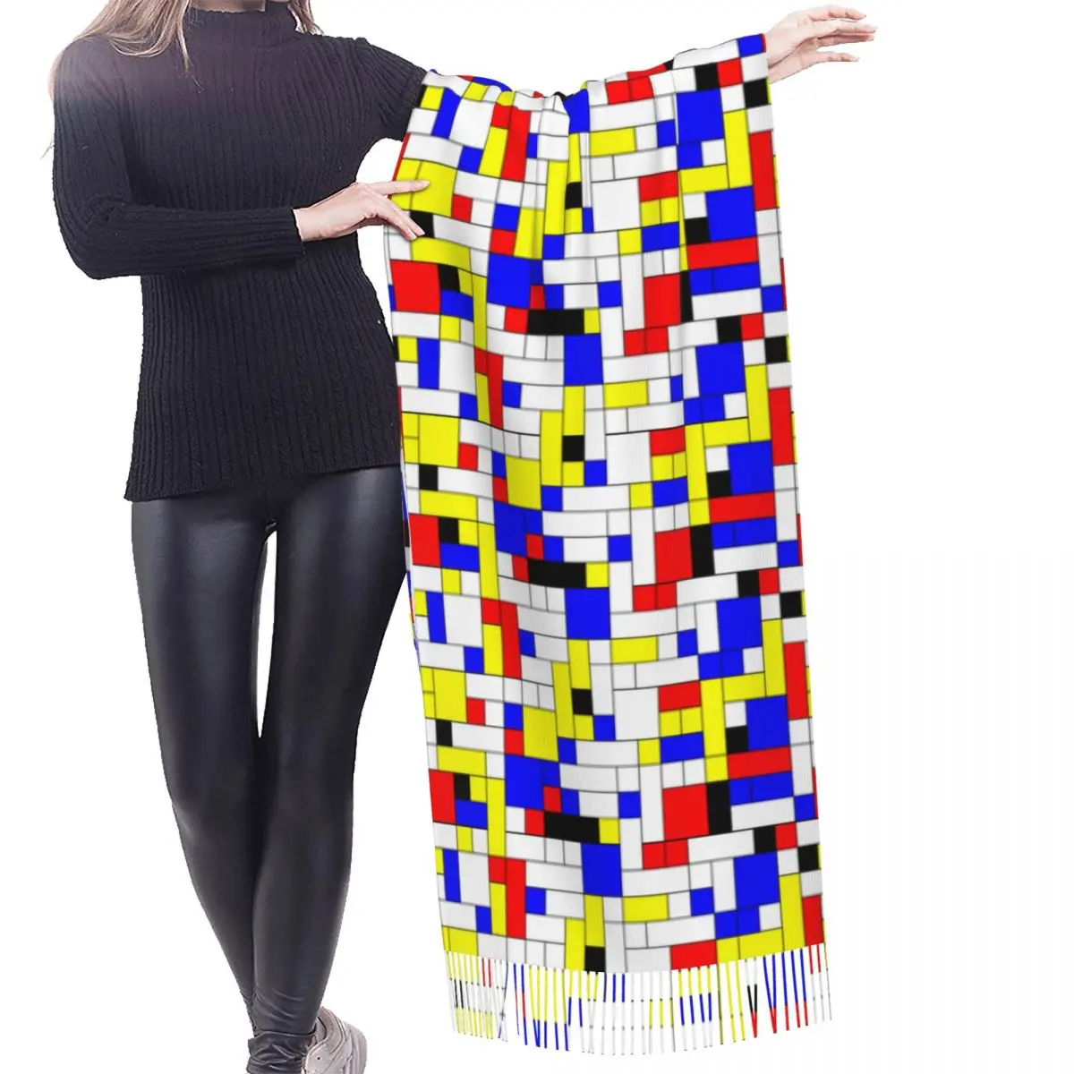 Customized Print Piet Mondrian Minimalist De Stijl Modern Art Scarf Women Men Winter Fall Warm Scarves Versatile Shawls Wraps