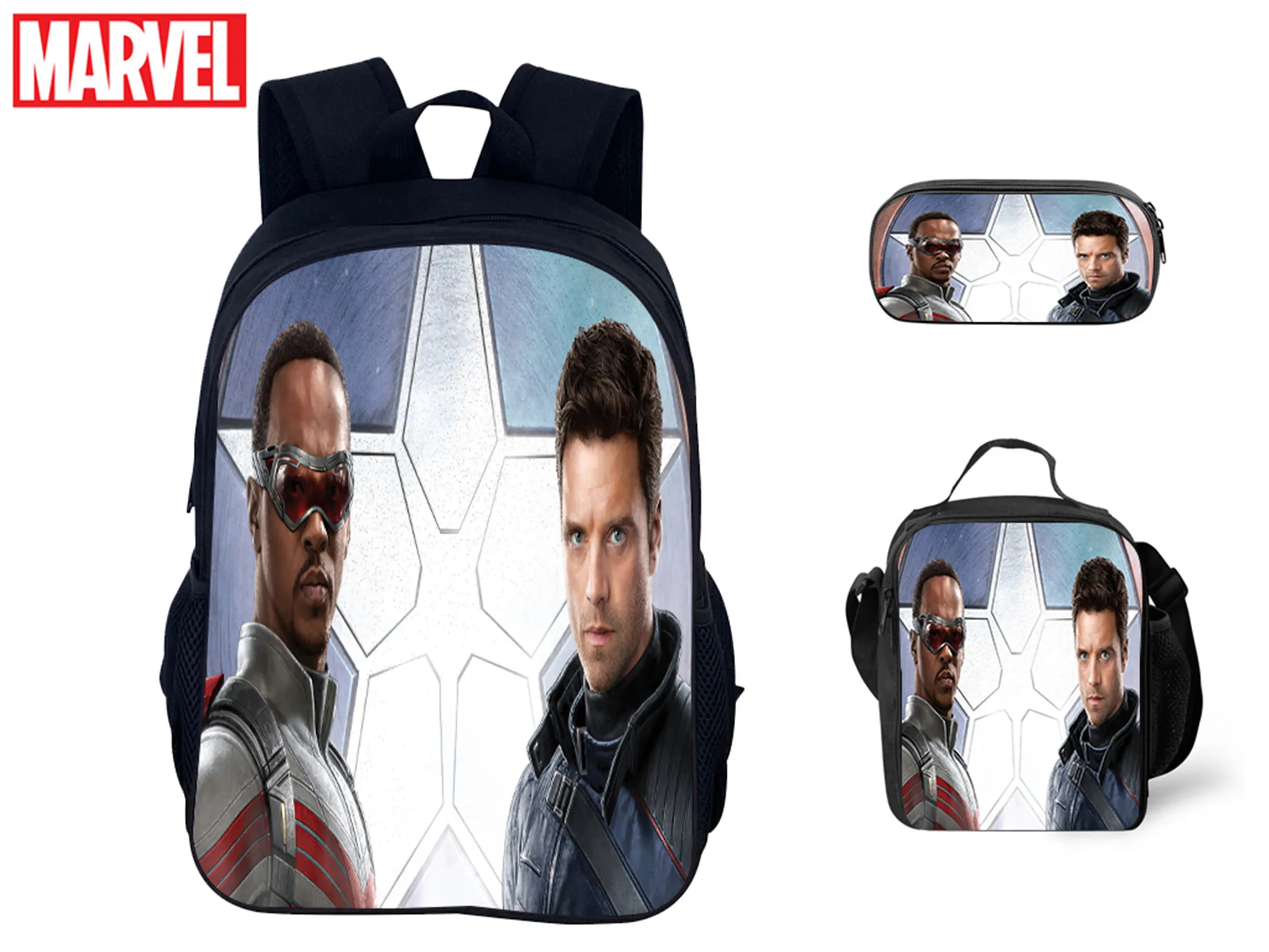 

Student Back to School Lightweight Backpack,Winter Soldier Classic Fashion Bookbag 3Pcs Rucksack+Lunch Box+Pen Case Set