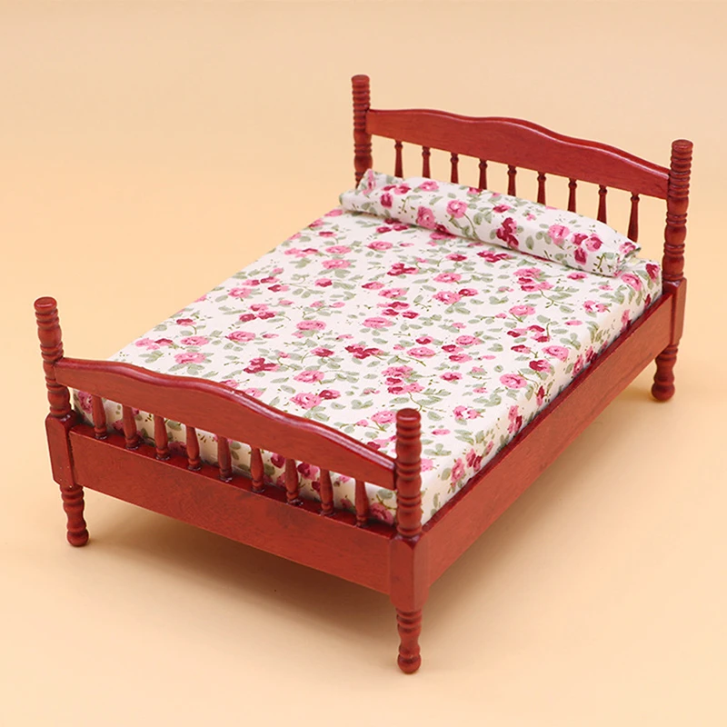 1:12 Dollhouse Bed Miniature Items Mini Simulation Furniture Children's Sofa Drawer Bed European Single Bed Baby Girl Cradle