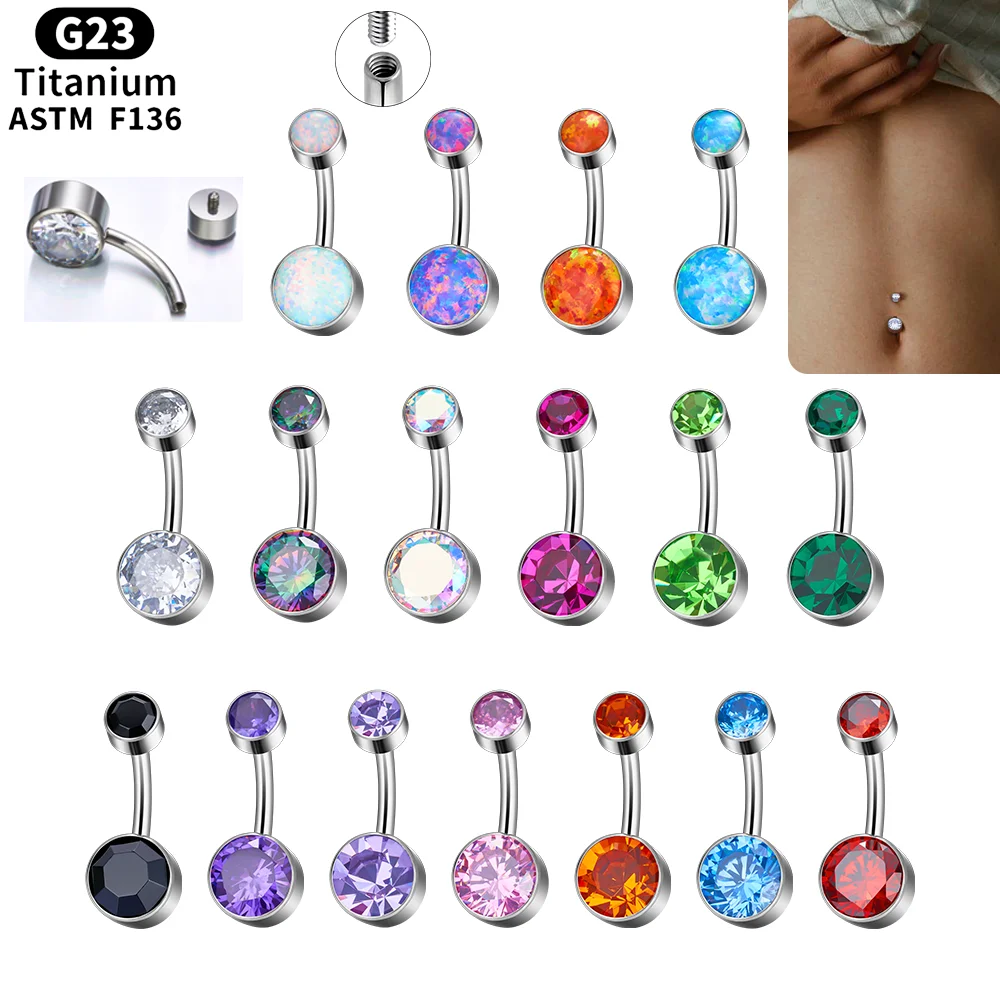 

Implant Grade G23 Titanium 14G Internal Thread Sexy Navel Ring Opal Zircon Belly Button Piercing Barbell Girl Women Body Jewelry