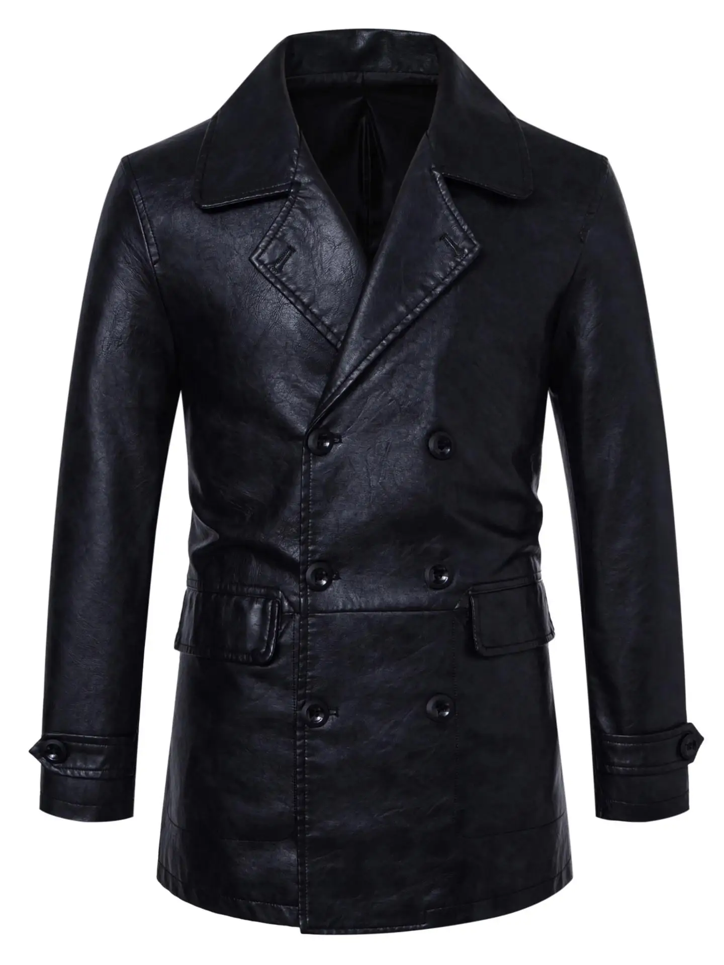 

Men's Slim Fit Mid-Length Double-Buttoned Coat European Sle Windbreaker Faionable Busin Casual Outerwear Jaet