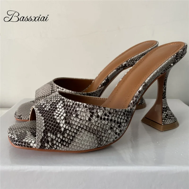 

Concise Style Slip-On Summer Mules For Girls Square Open Toe Individual High Goblet Heel Sandals Women