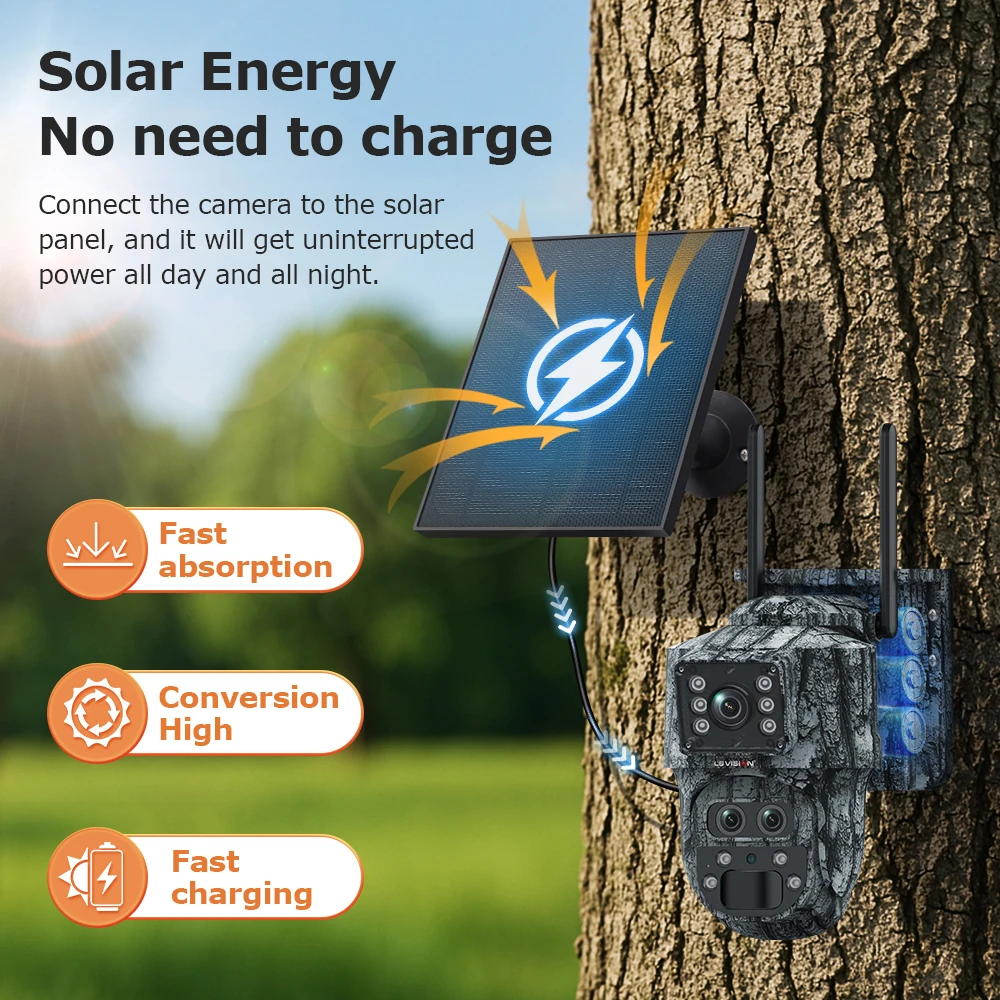 LS VISION 12MP 4G Solar Trail Camera Dual Screens Outdoor 6K WiFi PTZ 15X Zoom PIR Detection Auto Tracking Security Cameras Ubox