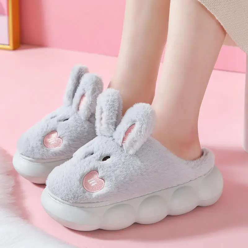 

Cute Kawaii Home Slippers Women Animal Rabbit Fur Slides Woman Platform Bunny Slippers Winter Indoor Sandals