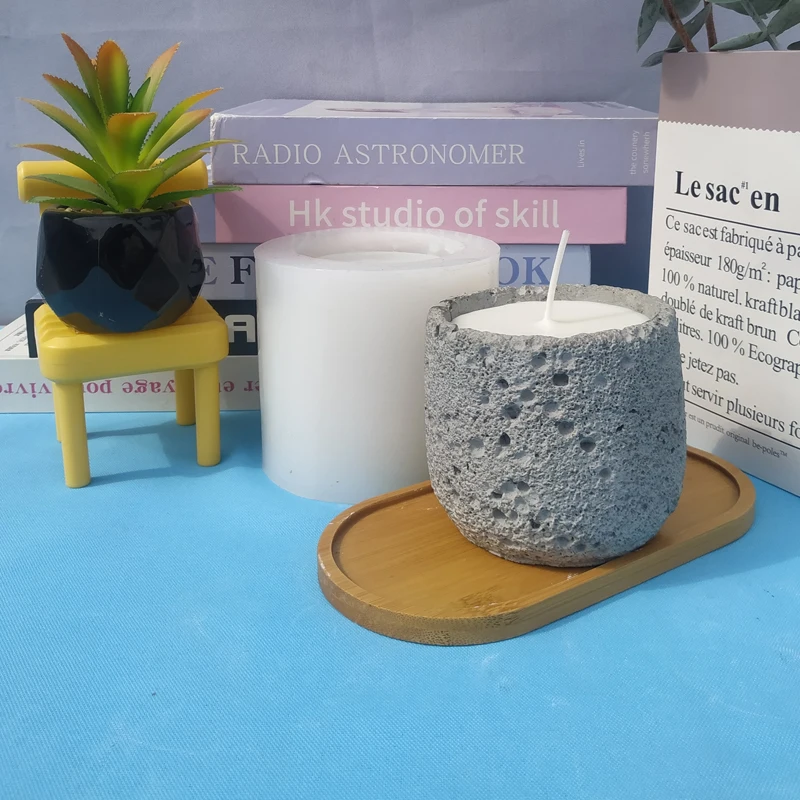 Cement Space Texture Scented Candle Cup Silicone Mold for DIY Diffuser Stone Flameless Fragrance Containers Indoor Succulent Pot