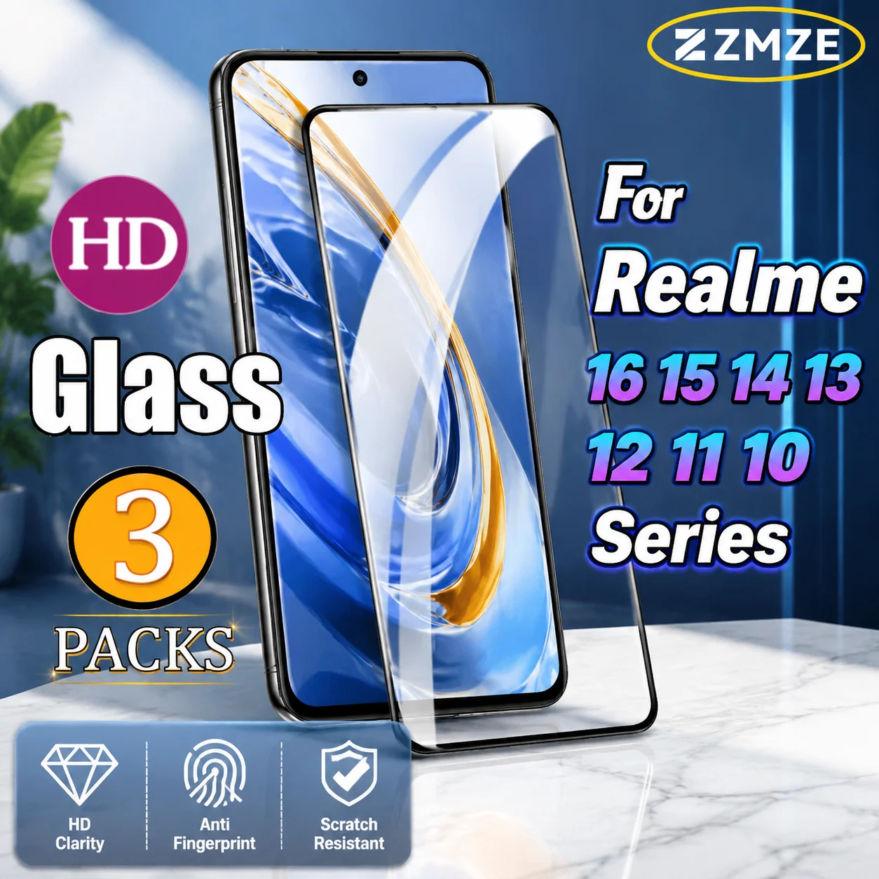 3 Pieces Suitable for Realme 16 14 13 Pro+ 12 11 10 Pro+ 15 14 Pro 13 12 11 Pro 14 Pro Lite Series HD Glossy Tempered Glass Film