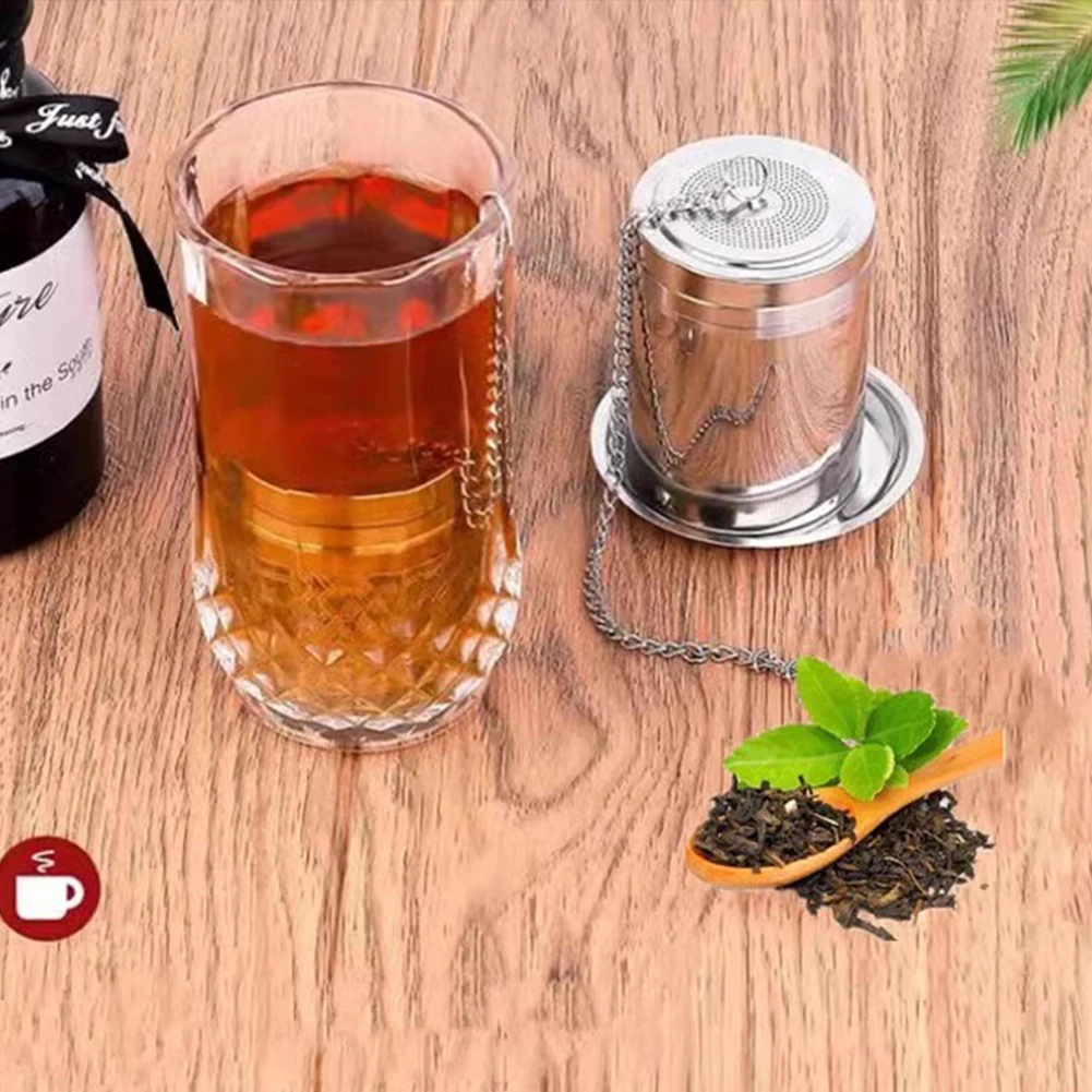 Stainless Steel Tea Leaf Infuser Strainer Spice Herbal Teapot Reusable Mesh Filter with Chain Hook Home Kitchen Accessories
